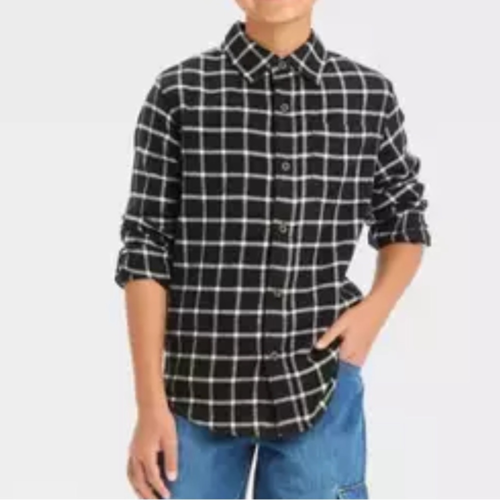 Boys' Long Sleeve Flannel Button-Down Shirt - Cat & Jack